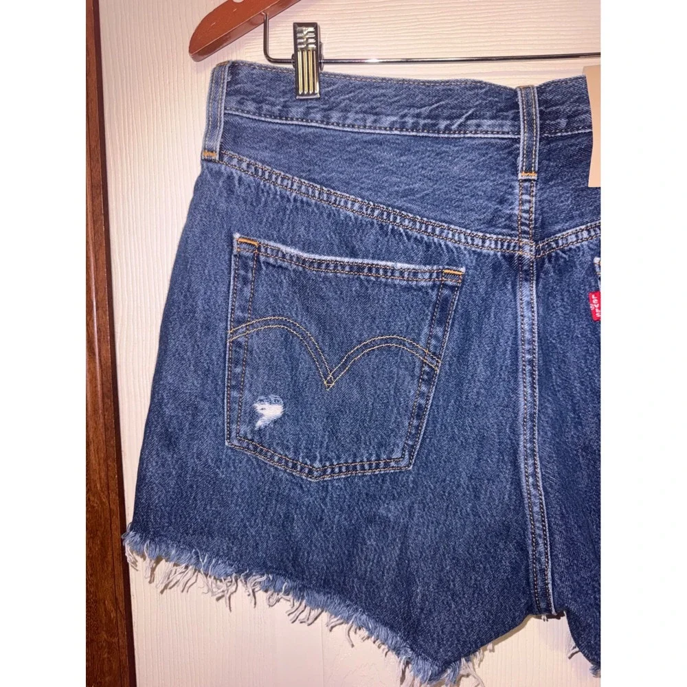 Levis 501 Original High Rise Cutoff Denim Jean Shorts Blue Distressed Size 31